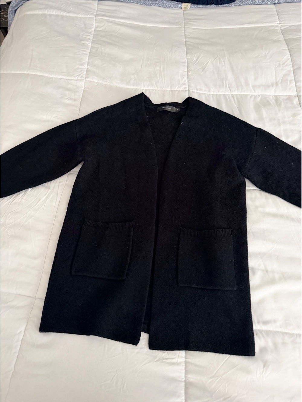 Fashion Black Open Front Long Sleeve Cardigan Sweater Medium
